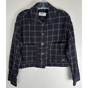 Jetty Marine Supply Co Womens Grey Windowpane Plaid Cropped Cotton Jacket M 1581